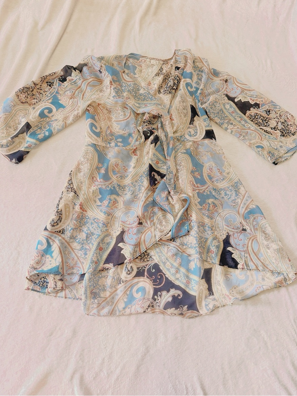 Cato Paisley Mini Dress in Light Blue, Cream, Navy